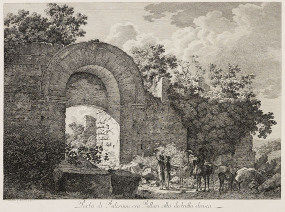Jacob Wilhelm Mechau - 2 Bll.: Porta di Falerium ora Fallari città destrutta etrusca. Francesco fuori di Subiaco