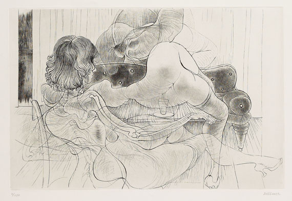 Hans Bellmer - 2 Bll.: Auf dem Sofa. Figürliches Motiv