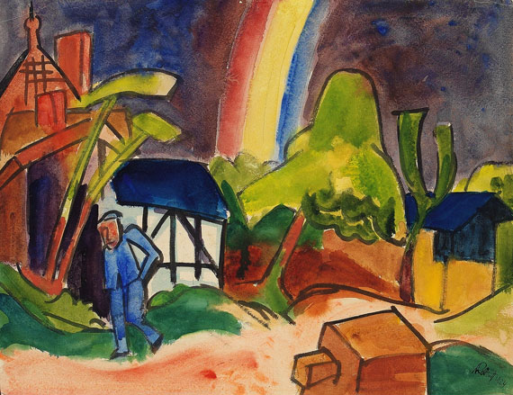 Karl Schmidt-Rottluff - Regenbogen über Dorfhäusern