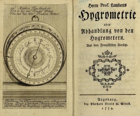 Lambert, J. H. - Lambert, J. H., Hygrometrie, 2 Bde. 1774-1775.