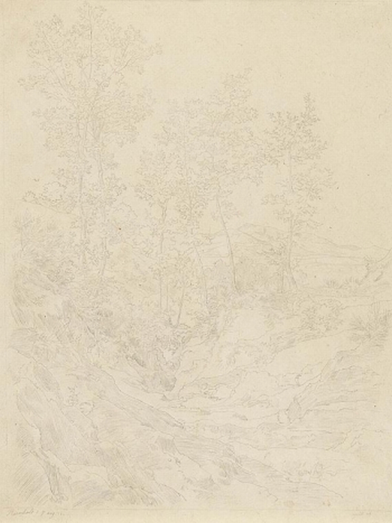 Heinrich Reinhold - Hohlweg bei Olevano mit Durchblick auf die Volskerberge