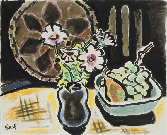 Karl Schmidt-Rottluff - Stillleben mit Blumen und Früchteschale