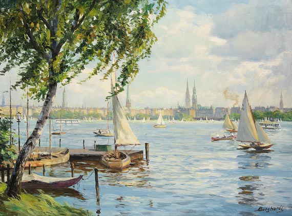 Gustav Burghardt - Außenalster mit Stadtansicht