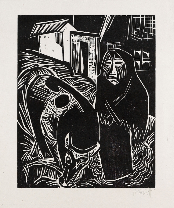 Karl Schmidt-Rottluff - Bäuerin mit Kuh (Jershöft i. Pomm.)