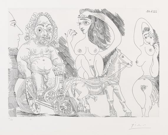 Pablo Picasso - Char romain avec vieil athlète, écuyère, odalisque et spectateur