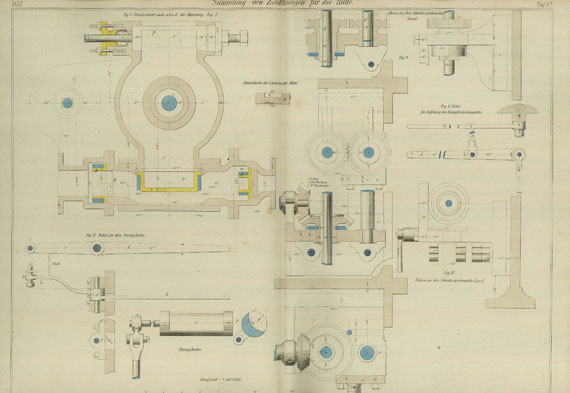 Metallverarbeitung - Sammlung v. Zeichnungen für die Hütte Atlasband, um 1856.