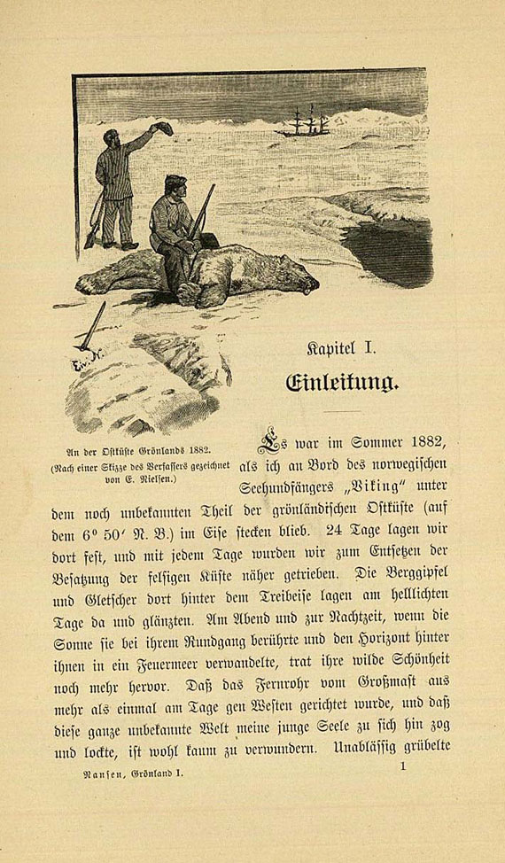 Grönland - Nansen, Fritj., Auf Schneeschuhen, 2 Bde. 1898.