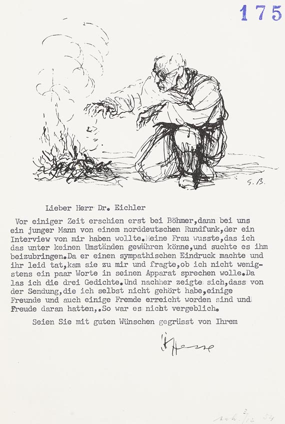 Hermann Hesse - Masch. Brief an Dr. Eichler. 1954.