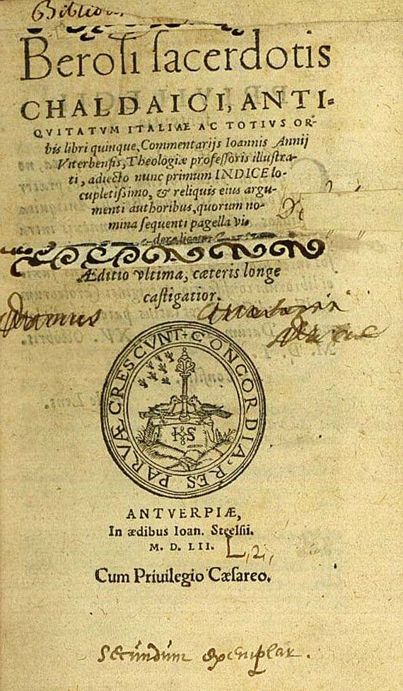 Joh. Annius - Antiquitatum Italiae. 1552.