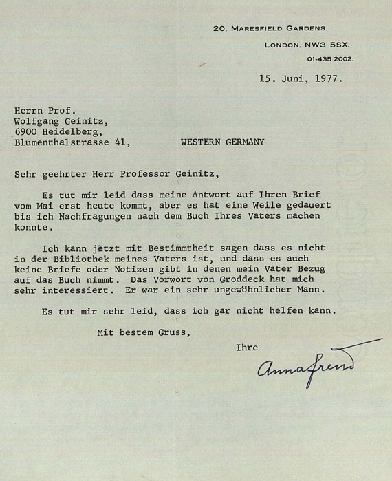Anna Freud - Masch. Brief.