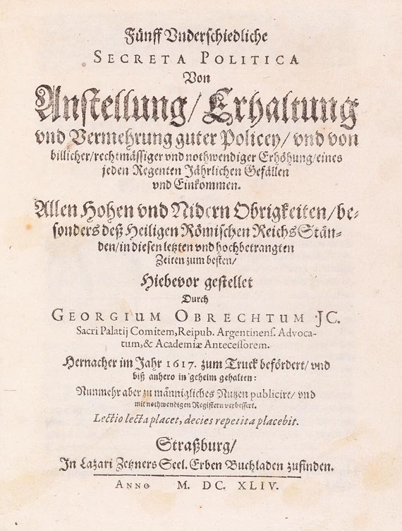 Georg Obrecht - Politica. 1644