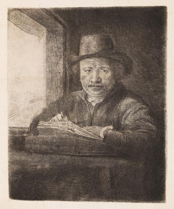 Harmensz. Rembrandt van Rijn - Selbstbildnis, am Fenster zeichnend