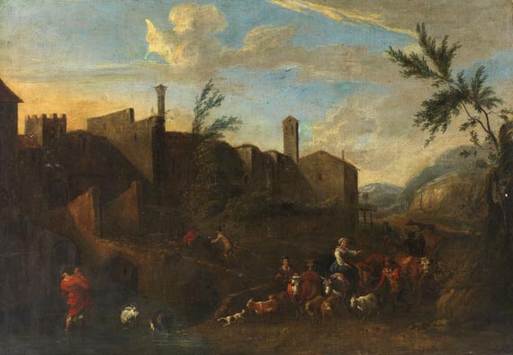 Nicolaes Claes Pietersz. Berchem - Nachfolger - Bauern mit ihrer Viehherde