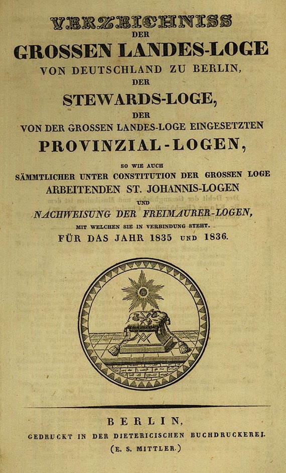 Freimaurer - Verzeichniss der grossen Landes-Loge. 14 Bde. 1830-39