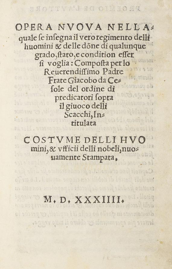 Jacobus de Cessolis - Opera nuova. 1534