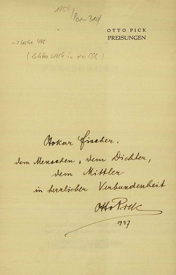 Otto Pick - Preisungen. 1937