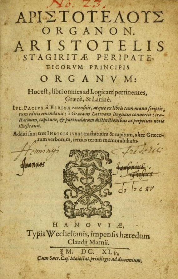  Aristoteles - Organum. 1611.