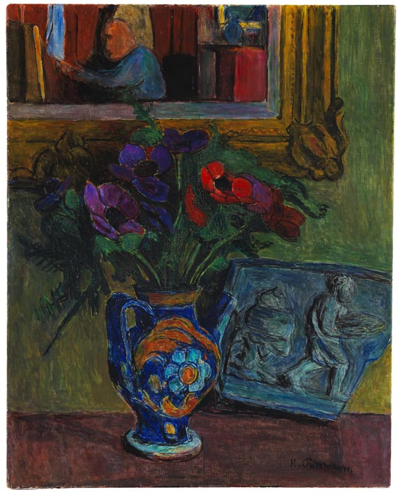 Hans Purrmann - Stillleben mit Anemonen, Relief und Spiegel mit Selbstbildnis