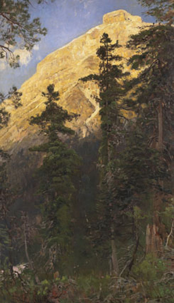 Eugen Felix Prosper Bracht - Bergwald mit Felsenwand