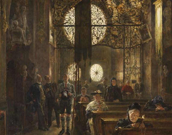 Carl Seiler - Gläubige und staunende Besucher in der Asamkirche in München (St. Johann-Nepomuk-Kirche)