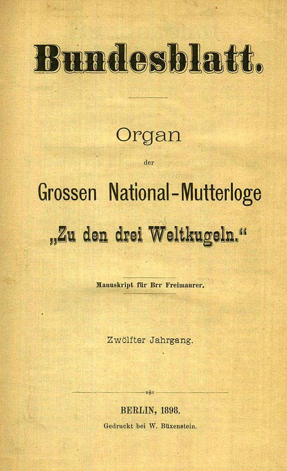  Freimaurer - Bundesblatt. 49 Bde. 1898-1973.