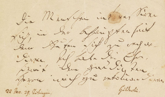 Friedrich Hölderlin - Autograph Hölderlin (Albumblatt). 1839.