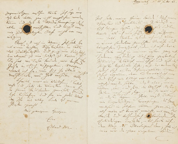 Eduard Mörike - Autograph Mörike (Brief). 1845.