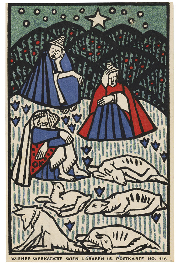 Oskar Kokoschka - Drei Hirten, Hund und Schafe (Postkarte Nr. 116)