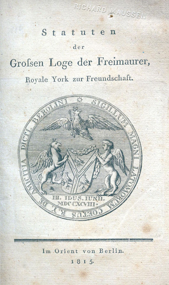 Freimaurer - Statuten der Grossen Loge der Freimaurer. 1815