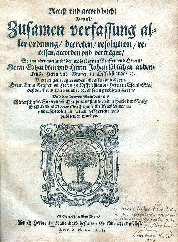 Johannes Althusius - Receß und accord buch. 1612.