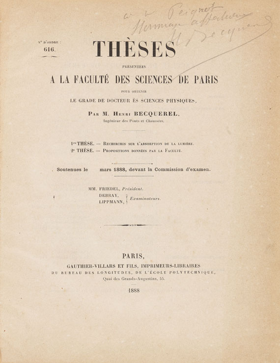 Antoine-César Becquerel - Théses. 1888