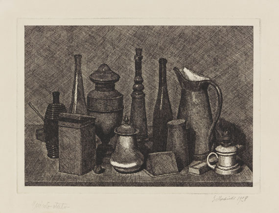 Giorgio Morandi - Grande natura morta con la lampada a destra