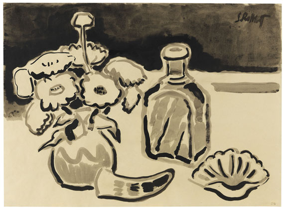 Karl Schmidt-Rottluff - Stillleben mit Blumen, Flasche und Muscheln