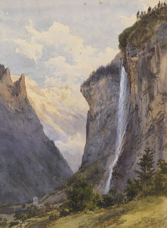 Edward Theodore Compton - Der Staubbachfall in Lauterbrunnen (Schweiz)