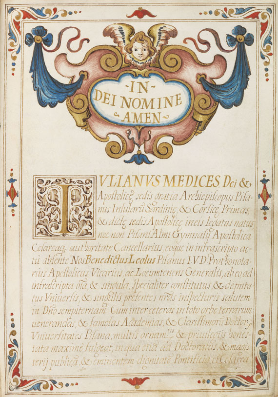 Manuskripte - Doktordiplom, Pgt.-Handschrift, Italien 1623.