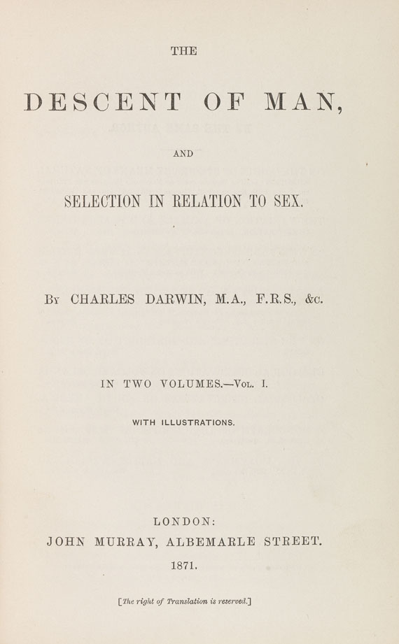 Charles Darwin - The descent of man. 1871. 2 Bde.. - Altre immagini