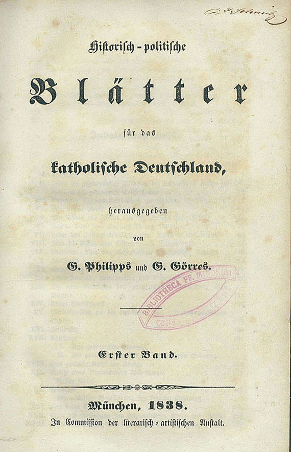   - Historisch-politische Blätter. 1838-73. 19 Bde.