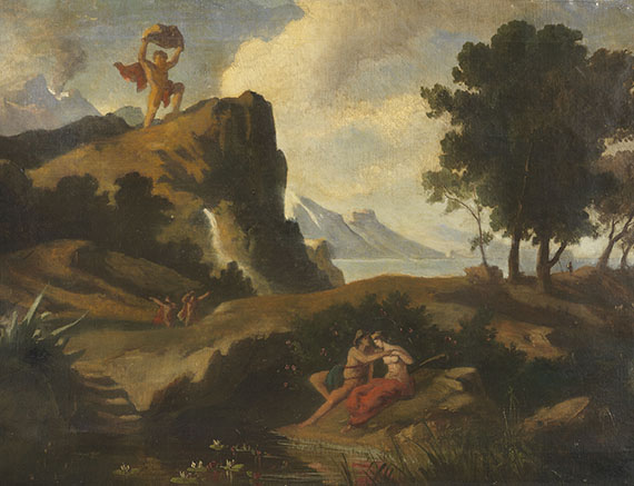 Friedrich Preller d. J. - Der eifersüchtige Zyklop Polyphem erschlägt Akis, den Liebhaber der Nereide Galateia mit einem Felsbrocken