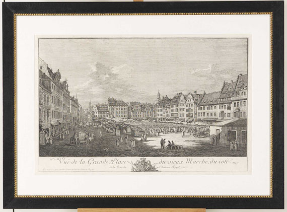 Bernardo Bellotto gen. Canaletto - Der Altmarkt in Dresden (Vue de la Grande Place du vieux Marché, du cote de la Rue du Chateau Royal) - Cornice