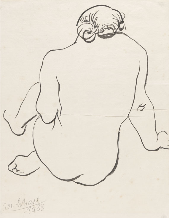 Josef Scharl - Hockender weiblicher Rückenakt nach rechts