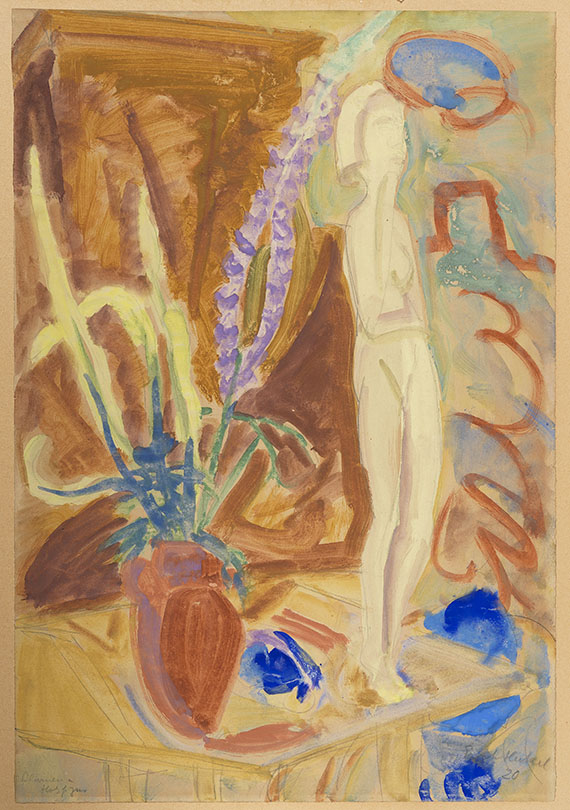 Erich Heckel - Blumen und Holzfigur