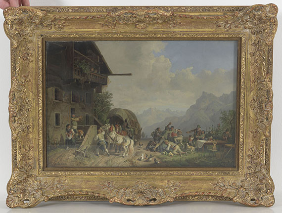 Heinrich Bürkel - Rauferei vor einem Wirtshaus - Cornice