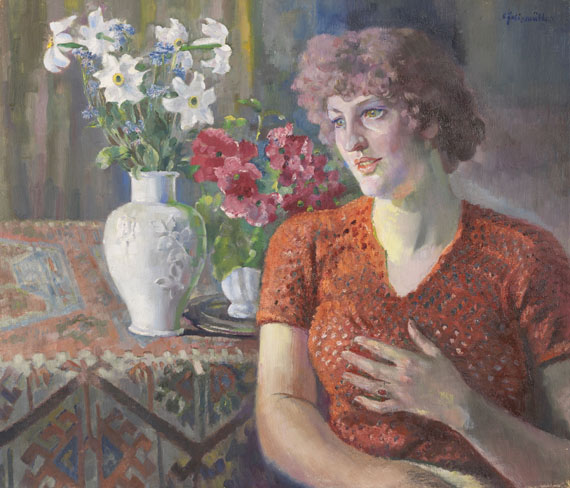 Felixmüller - Gisela vor Blumen