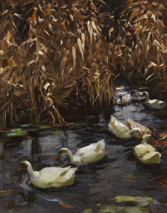 Alexander Koester - Acht Enten im Herbstschilf