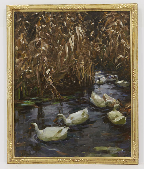 Alexander Koester - Acht Enten im Herbstschilf - Cornice