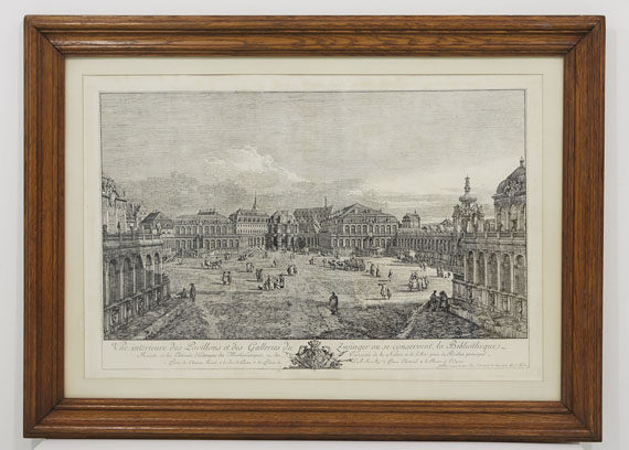 Bernardo Bellotto gen. Canaletto - Vue intérieur des Pavillons et des Galleries du Zwinger - Cornice