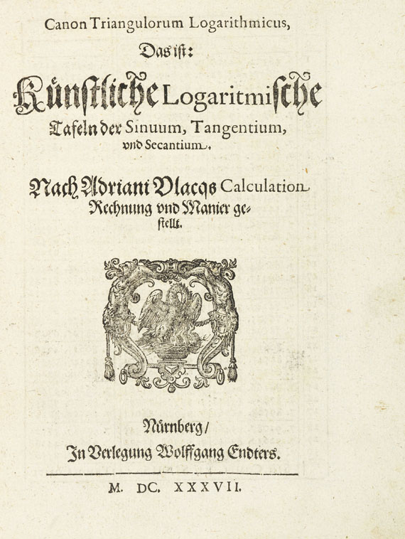 John Napier - Zehentausend Logarithmi. 1637. - Angeb.: Vlacq, Canon triangulorum - Altre immagini