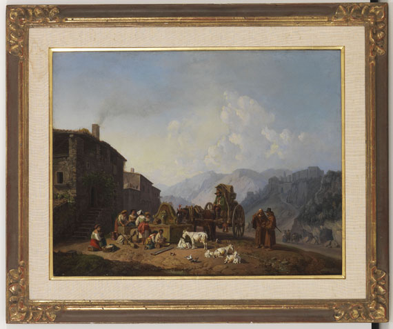 Heinrich Bürkel - Am Dorfbrunnen in den italienischen Bergen - Cornice