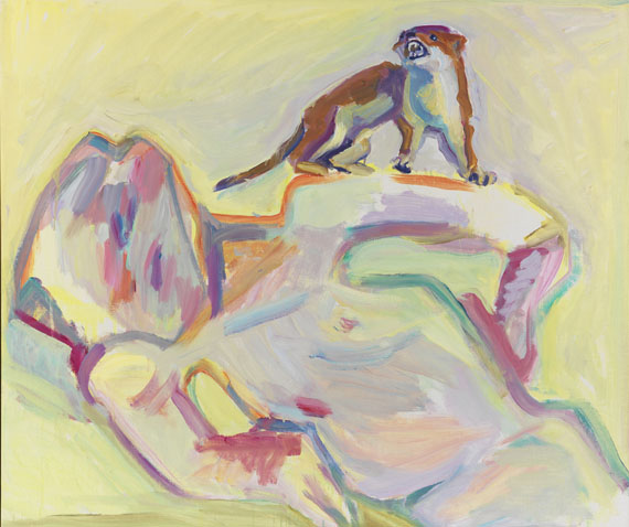 Maria Lassnig - Ich bin der Hlg. Franziskus der Waldtiere (Selbstporträt mit Marder)