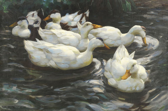 Alexander Koester - Sechs Enten im Wasser